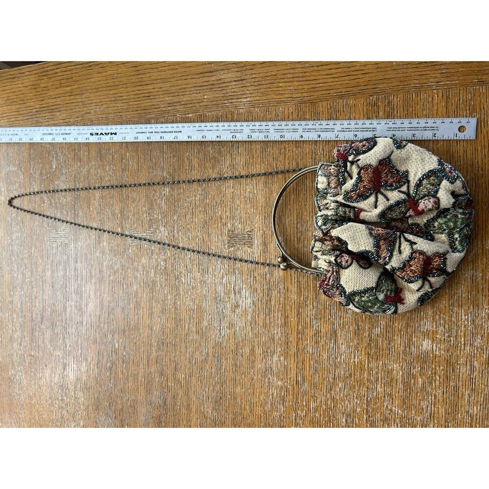 Vintage Beaded Butterfly Tapestry Purse W/Kiss Lock Clasp Handle Or Chain Strap - Picture 3 of 7